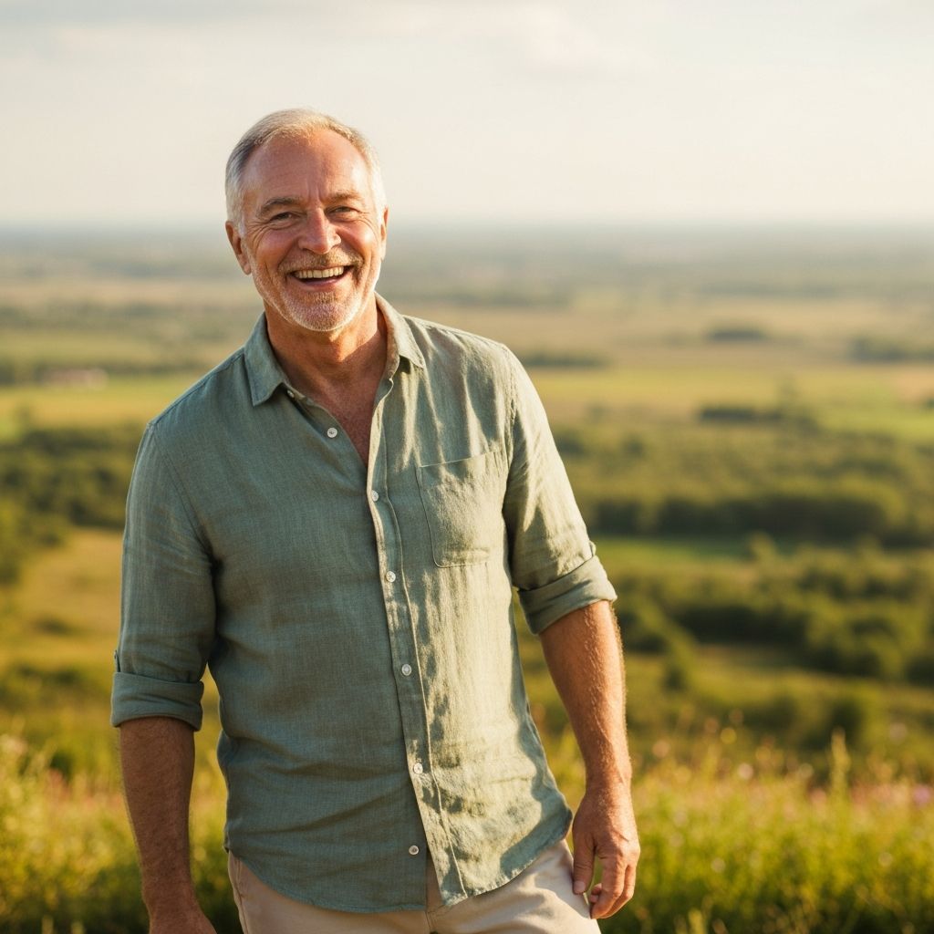 Személy friss levegőn, egészséges és életerős megjelenéssel